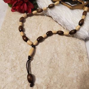 N264 Unisex Wooden Beaded Lariat Necklace
